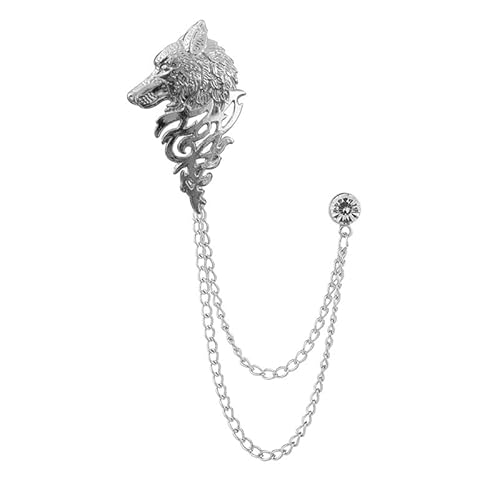 Vintage Herren Anzug Wolf Kopf Pin Abzeichen Vintage Wolf Kopf Brosche in Silber mit Kette von BBirtyQV