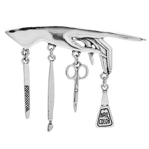 Vintage Metall Brosche Pins Frauen Hand Nagel Polierwerkzeuge Set Quaste Abzeichen Punk Schmuck Zubehör Für Jeansjacke, Silber von BBirtyQV