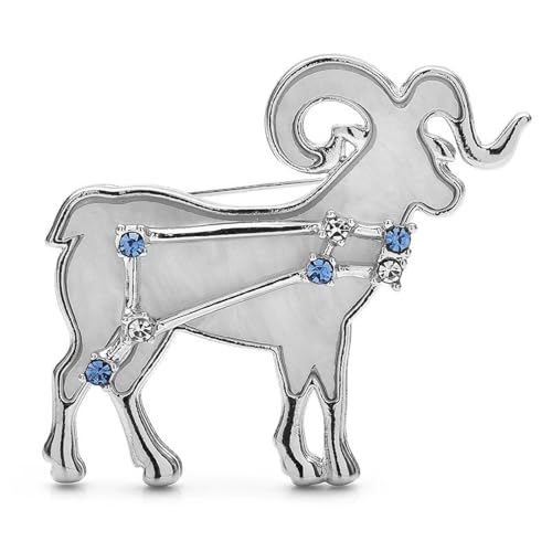 Widder Sternzeichen Wassermann Wassermann Elegante Muschel Ziege Brosche Funkelnde Strass Sterne Broschen Pins Schmuck, Silber von BBirtyQV