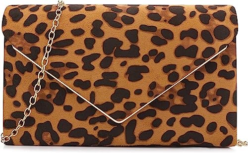 BBjinronjy Abendtasche, Clutch, Geldbörse für Damen, Handtaschen für Hochzeit, Party, Cocktail, Abschlussball, Umhängetasche, Wildlederimitat mit abnehmbarer Kette, leopard, M von BBjinronjy