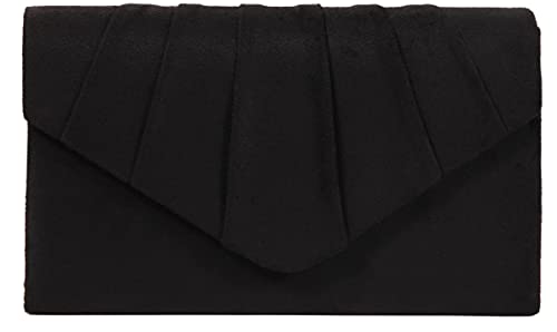 BBjinronjy Clutch Geldbörse Abendtasche für Frauen Abend Hochzeit Party Samt Wildleder Plissee Handtasche, Schwarzes Veloursleder von BBjinronjy
