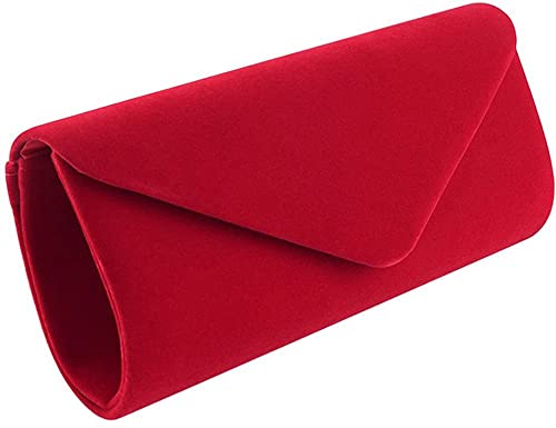 BBjinronjy Clutch f眉r Damen, Abendtasche, Clutch, b枚rse, mit abnehmbarem Kettenriemen, f眉r Hochzeit, Cocktail, Party, Samt, einfarbig, rot, Medium von BBjinronjy