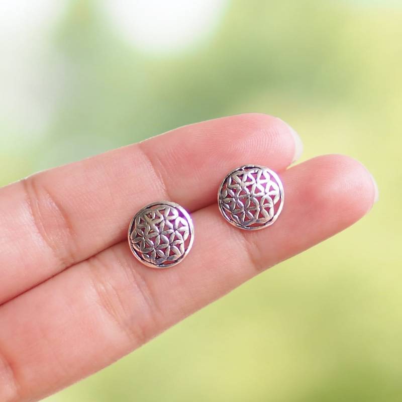 10 Mm Blume Des Lebens Ohrringe, Blumen Heilige Geometrie Yoga Geschenk, Spiritueller Schmuck/Bk116 von BBlingsilver