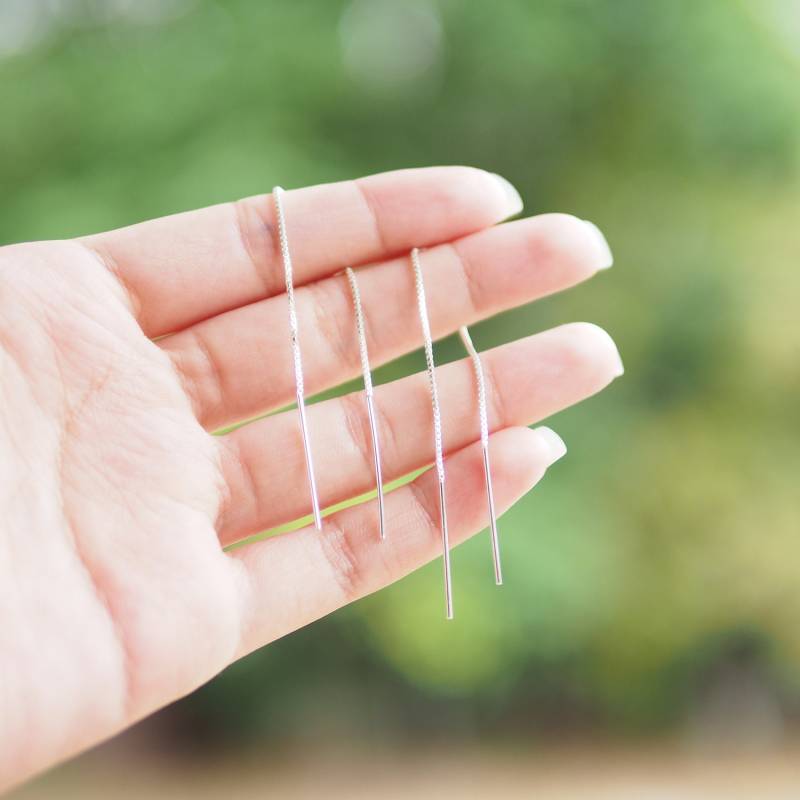 13.5 cm - Lange Ketten Ohrringe, Einfädler Doppel Piercing Minimal Ohrringe/Ctd22 von BBlingsilver