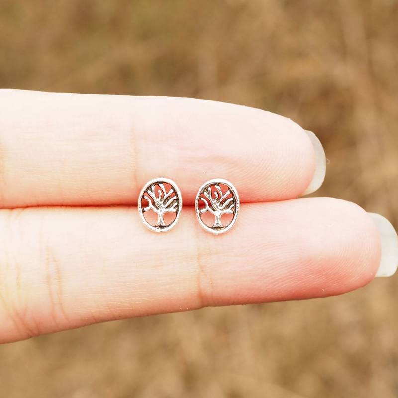 Ein Paar Ovale Baum Des Lebens Ohrringe, Kleine Baumohrringe, Blattohrringe, Geschenkidee/Q77 von BBlingsilver