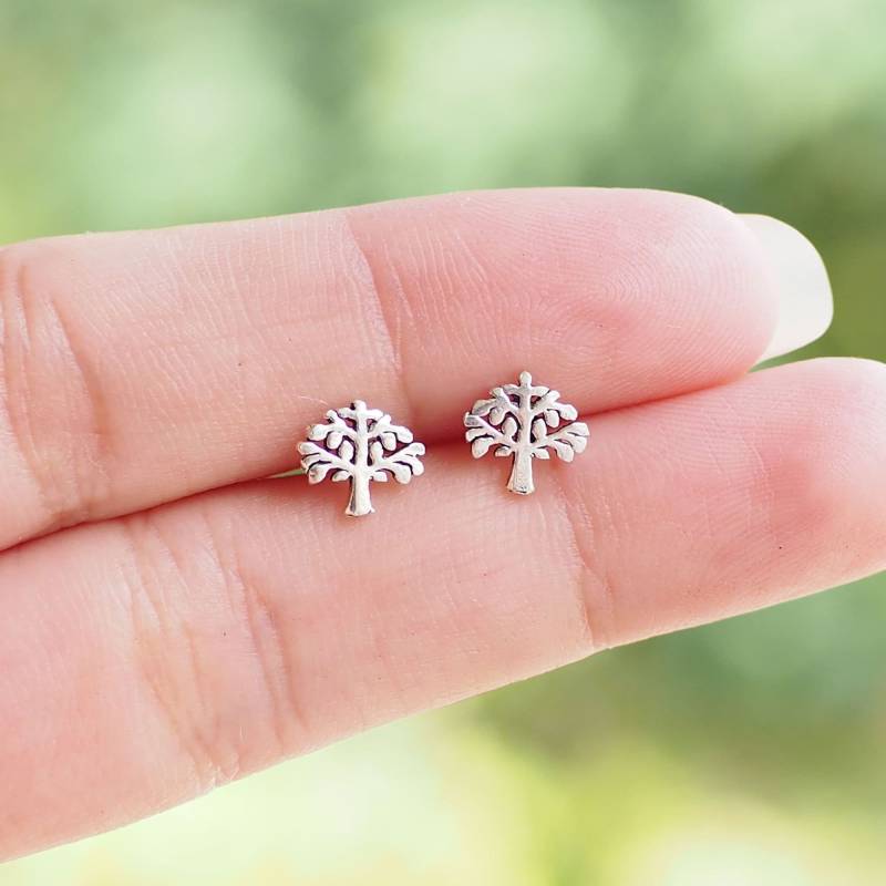 Kleine Baum Ohrringe, Schmuck, Blatt Kleine Ohrstecker, Geschenkidee/Q60 von BBlingsilver