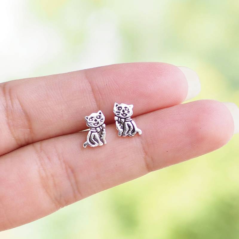 Niedliche Katzen Ohrstecker, Tier Ohrringe, Kätzchen Geschenkidee/Bk102P von BBlingsilver