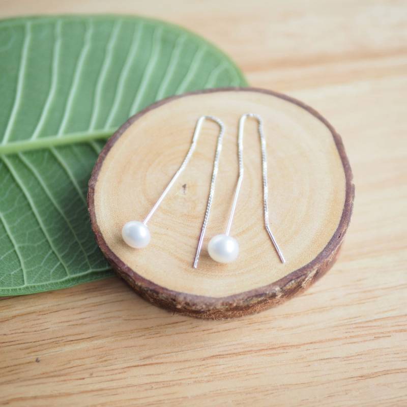 Perlen Einfädler Ohrringe, Perlenohrringe, Zierliche Hochzeitsschmuck/Ctd38 von BBlingsilver