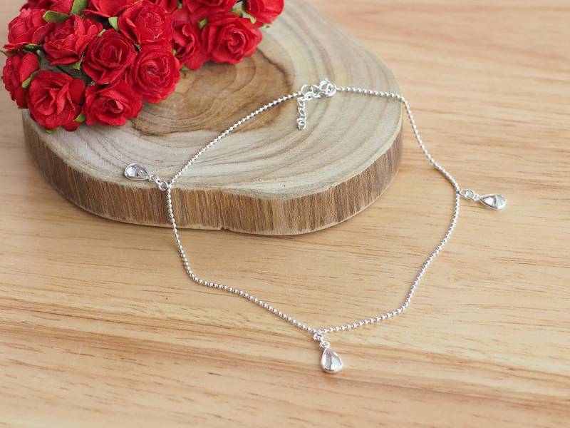 Sterling Silber Cubic Zirzonia Fußkettchen, Cz Sommer Strand Schmuck, Hochzeitsschmuck, Geschenkidee/Ak4 von BBlingsilver