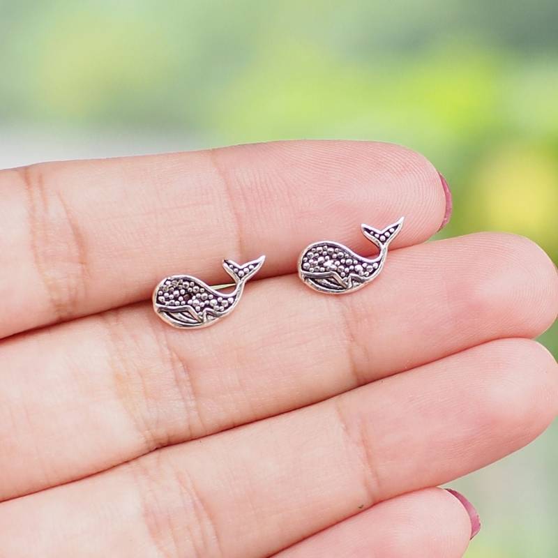 Wal Ohrringe, Fisch Strand Meer Ozean Schmuck, Sterling Silber Ohrstecker/St12 S+B von BBlingsilver