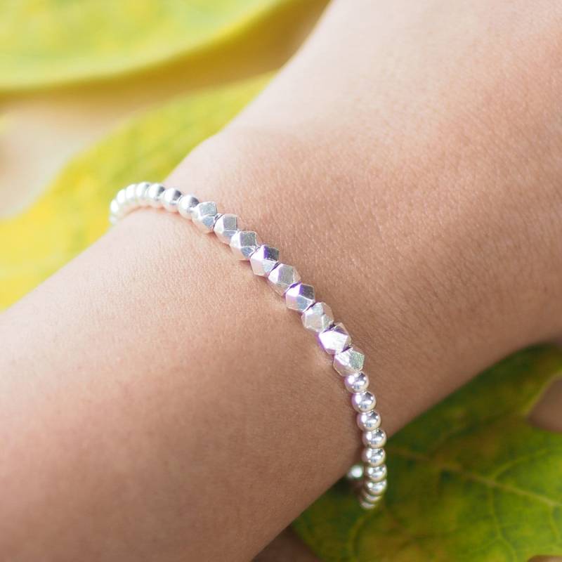 sterling Silber Perlen Armband, 18 cm Ball Perlenarmband, Geometrie Schmuck, Minimalist Geschenk Für Sie von BBlingsilver