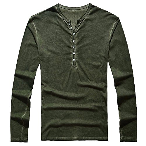 Herren Langarmshirt Vintage V-Ausschnitt Henley Shirt Herbst Casual Basic T-Shirt (2XL, Grün) von BBring Herren Bekleidung