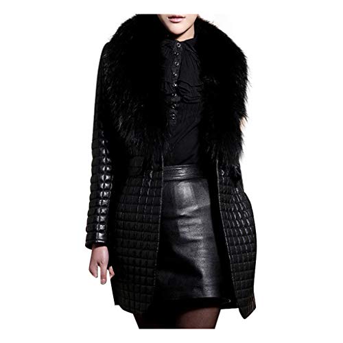 Damen Winterjacke Warme Plüsch Revers Faux Fur LederJacke Lackleder Slim Fit Trenchcoat Frauen Wintermantel Parka B991 ( L, Schwarz) von BBring