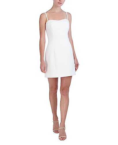 BCBGMAXAZRIA Damen Mini A-Linie ärmellos Herzausschnitt mit Perlenbesatz Abendkleid, gebrochenes Weiß, 32 DE von BCBGMAXAZRIA