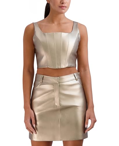 BCBGeneration Damen ärmelloses Cropped-Tanktop mit quadratischem Ausschnitt, Bronze Gold, Groß von BCBGeneration