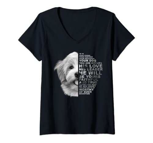 Damen He Is Your Friend Your Partner Your Dog Hund Havaneser Hunde T-Shirt mit V-Ausschnitt von BCC Havaneser Shirts & Hunde Geschenke