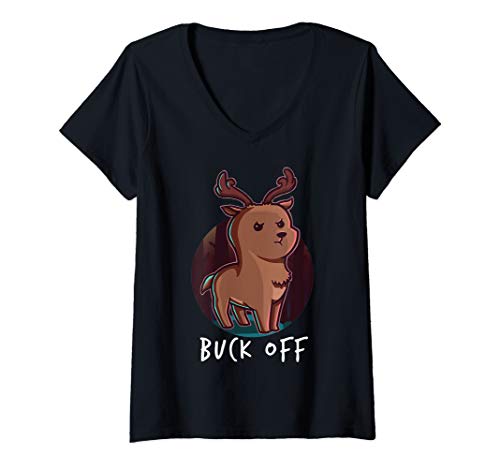 Damen Buck Off Deer Hunter Mittelfinger Hirsch Reh Jäger Jagd T-Shirt mit V-Ausschnitt Damen Buck Off Deer Hunter Mittelfinger Hirsch Reh Jäger Jagd T-Shirt mit V-Ausschnitt von BCC Jagd Shirts & Witzige Jäger Geschenke