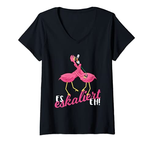 Damen Es Eskaliert Eh Pink Flamingo Bier Saufen JGA Party Festival T-Shirt mit V-Ausschnitt Damen Es Eskaliert Eh Pink Flamingo Bier Saufen JGA Party Festival T-Shirt mit V-Ausschnitt von BCC Pink Flamingo Shirts & Witzige Geschenke