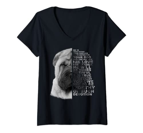 Damen He Is Your Friend Your Partner Your Dog Shar-Pei Hund Hunde T-Shirt mit V-Ausschnitt von BCC Shar-Pei Shirts & Chinesische Hunde Geschenke