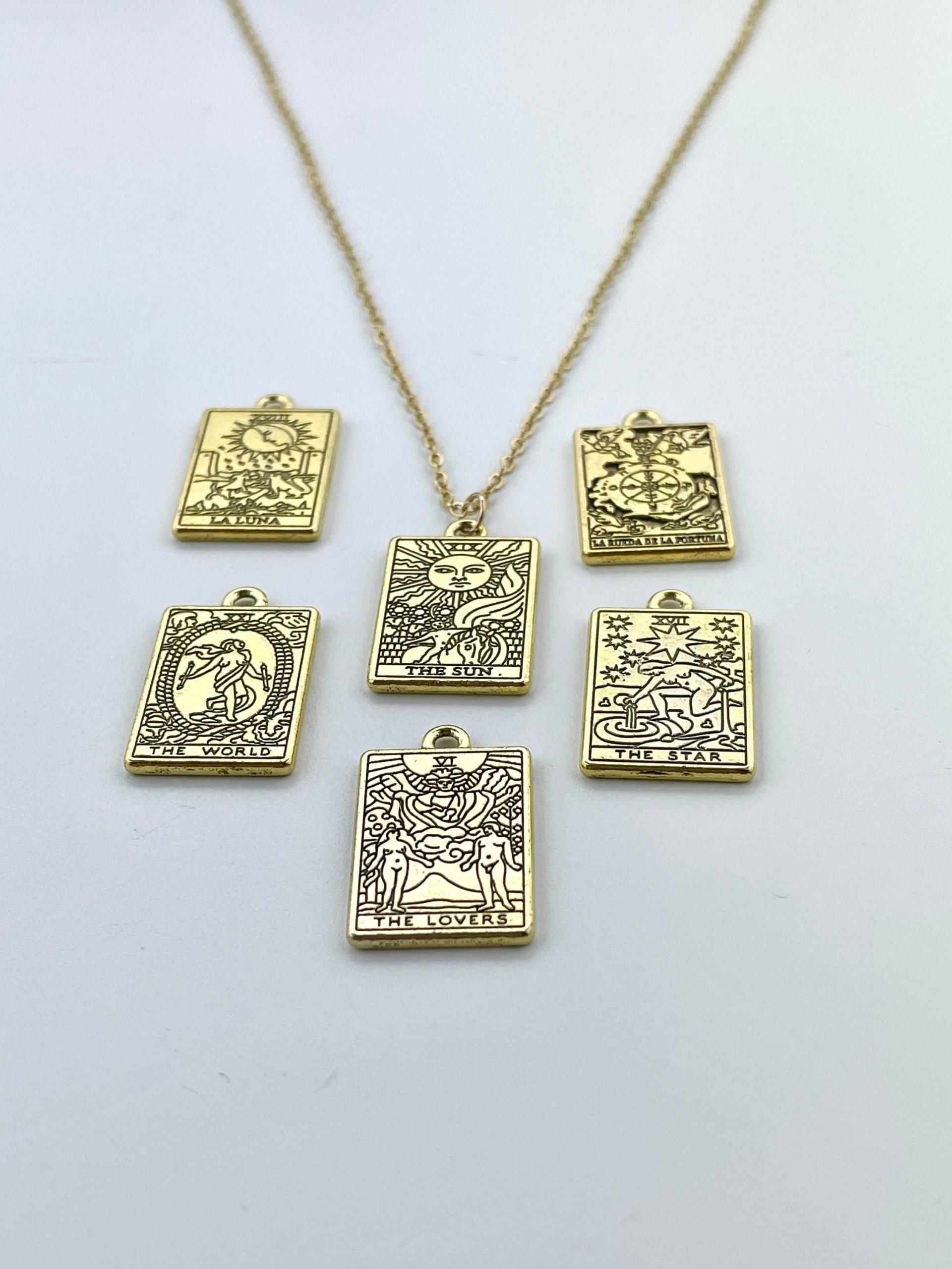 Tarot Karte Gold Charm Anhänger Halskette, Edelstahl, Kabel Kette von BCDxcreations