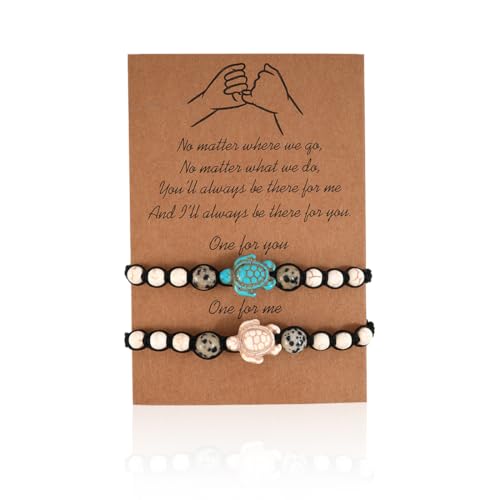 BCHKO 2 Stück Versprechen Freundschaft handgemachte Bedeutung Distanz Match Armband Geschenk für beste Freundin Paar Liebhaber Mädchen, verstellbares Seilarmband mit 1 Wunschkarte (Schildkröte) von BCHKO