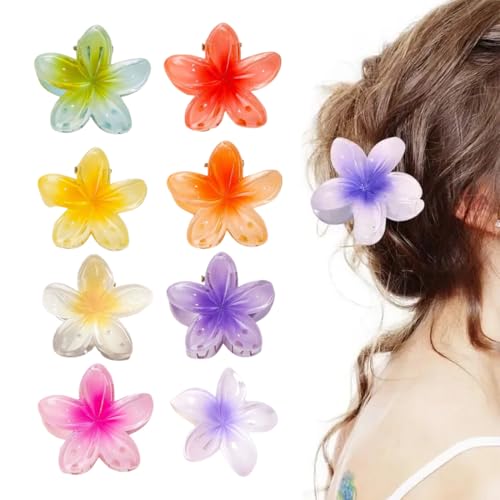 BCHKO 8 Stück Blumen Haarklammer Haarspange Blume Hawaiianische Blumen Klauenklammern für Frauen Dick Dünn Haar Haarstyling Zubehör (8 Farben) von BCHKO