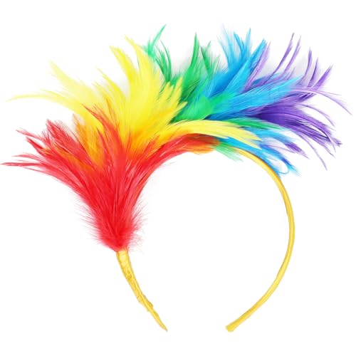 BCHKO Bunt Feder Stirnband Fascinator Stirnbänder Cosplay Haarband Karneval Party Kopfschmuck Regenbogen Feder Haarreif Feder Kopfbedeckung Kostüm für Ostertag Hochzeit Halloween Party (Bunt) von BCHKO