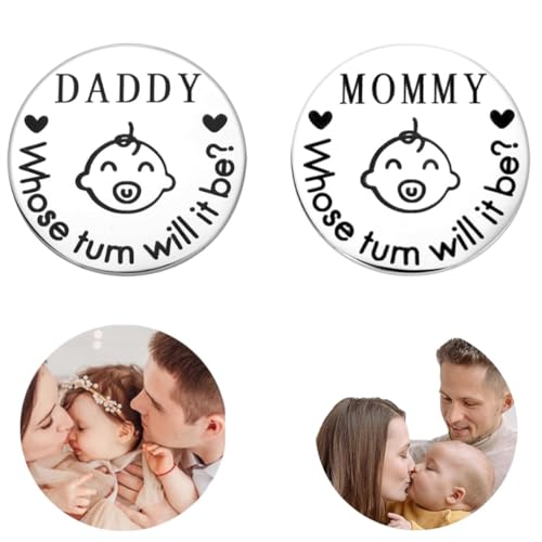 BCHKO Lustige Entscheidungsmünze für neue Eltern Neue Papa Mama Geschenke Taufgeschenke für Mädchen Jungen Neue Eltern Geschenk um eine Entscheidung zu treffen (Silber) von BCHKO