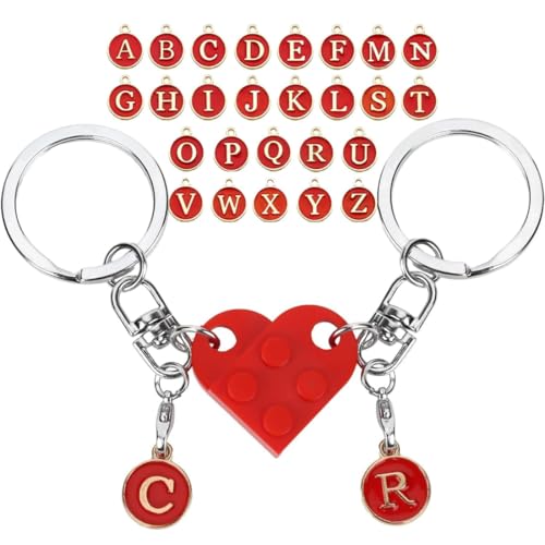 BCHKO Pärchen Schlüsselanhänger Partner Herzform Pärchen Schlüsselanhänger Zwei Herzen mit 26 Buchstaben Jubiläum kreativ von BCHKO