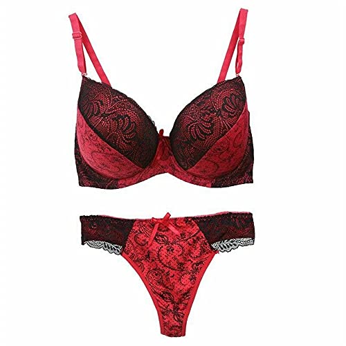 Damen BüGel Leicht Gepolsterter BH Plunge Cup BH Höschen Dessous Tanga Set 100-C von BCHRAYIUP