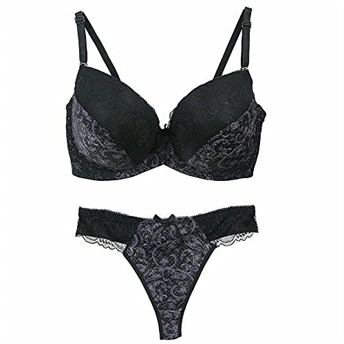 Damen BüGel Leicht Gepolsterter BH Plunge Cup BH Höschen Dessous Tanga Set 80-E von BCHRAYIUP