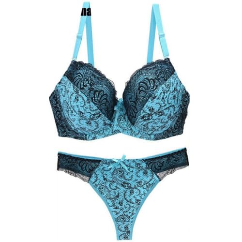 Damen BüGel Leicht Gepolsterter BH Plunge Cup BH Höschen Dessous Tanga Set 95-D von BCHRAYIUP