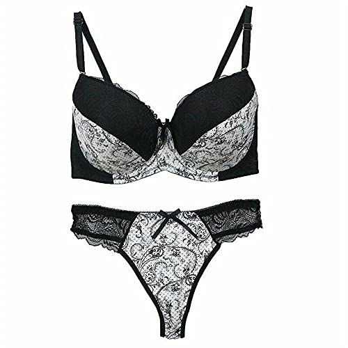 Damen BüGel Leicht Gepolsterter BH Plunge Cup BH Höschen Dessous Tanga Set 95-D von BCHRAYIUP