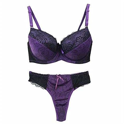 Damen BüGel Leicht Gepolsterter BH Plunge Cup BH Höschen Dessous Tanga Set 95-D von BCHRAYIUP