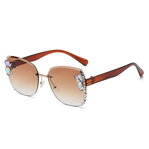 BCIOUS Diamant-Kristall-Sonnenbrille für Damen, randlose Sonnenbrille, kleines Gesicht, glitzernde Sonnenbrille, UV-Sonnenbrille, glitzernde Sonnenbrille, D von BCIOUS