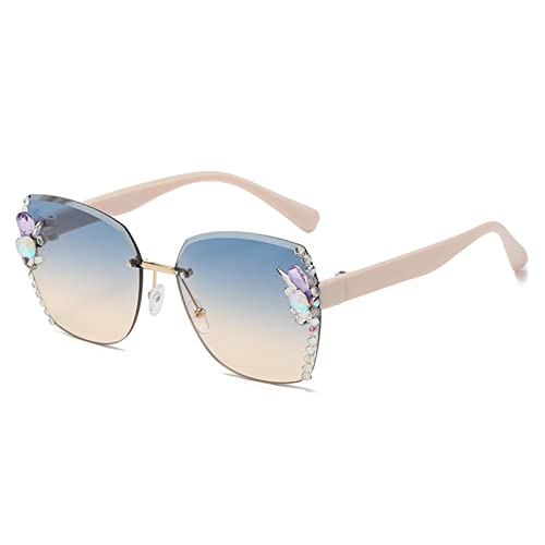 BCIOUS Diamant-Kristall-Sonnenbrille für Damen, randlose Sonnenbrille, kleines Gesicht, glitzernde Sonnenbrille, UV-Sonnenbrille, glitzernde Sonnenbrille, a von BCIOUS