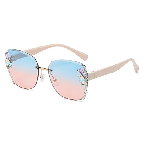 BCIOUS Diamant-Kristall-Sonnenbrille für Damen, randlose Sonnenbrille, kleines Gesicht, glitzernde Sonnenbrille, UV-Sonnenbrille, glitzernde Sonnenbrille, merhfarbig von BCIOUS