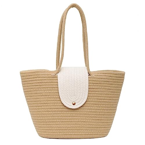 Elegante Damen-Umhängetasche, Stroh, Handtasche, große Kapazität, Tragetaschen für Einkaufsausflüge und Partys, elegante Webtasche, khaki, with scarf von BCIOUS