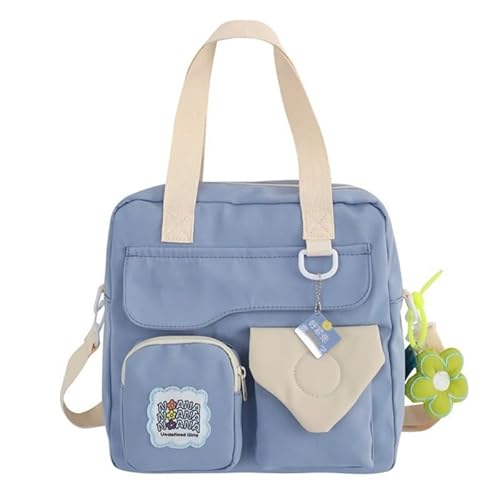 KawaiiKoreanischer Stil, modische Büchertaschen, vielseitiger Rucksack, Schultertasche, Umhängetasche, Kuriertasche, mehrere Taschen, Nylon, trendige Büchertaschen, blau von BCIOUS