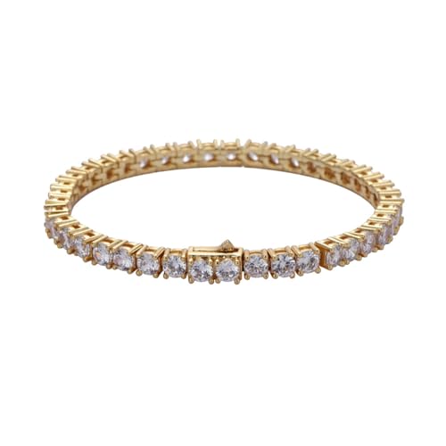 BCJMKDX Damen Armbänder. Tennis Armbänder für Frauen Classic Round Cut 18K Gold Plated Armbänder für Frauen Hochzeit Braut Prom Schmuck Armbänder(Gold_5 mm) von BCJMKDX