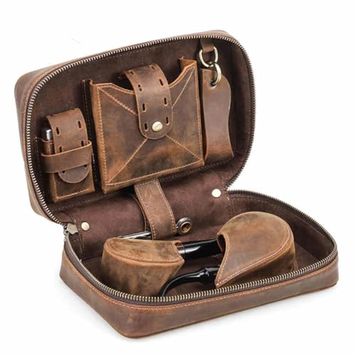 BCJMKDX Tabakbeutel Tragbare Tabakpfeife Beutel Halter Multifunktional Reise Tragbare Leder Pfeifenbeutel für Männer Geschenke, braun, 22 cm von BCJMKDX