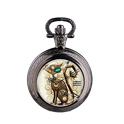 BCJMKDX taschenuhr， Vintage Steampunk Katze Medaillon Halskette Taschenuhr Anhänger Geschenk(Black) von BCJMKDX