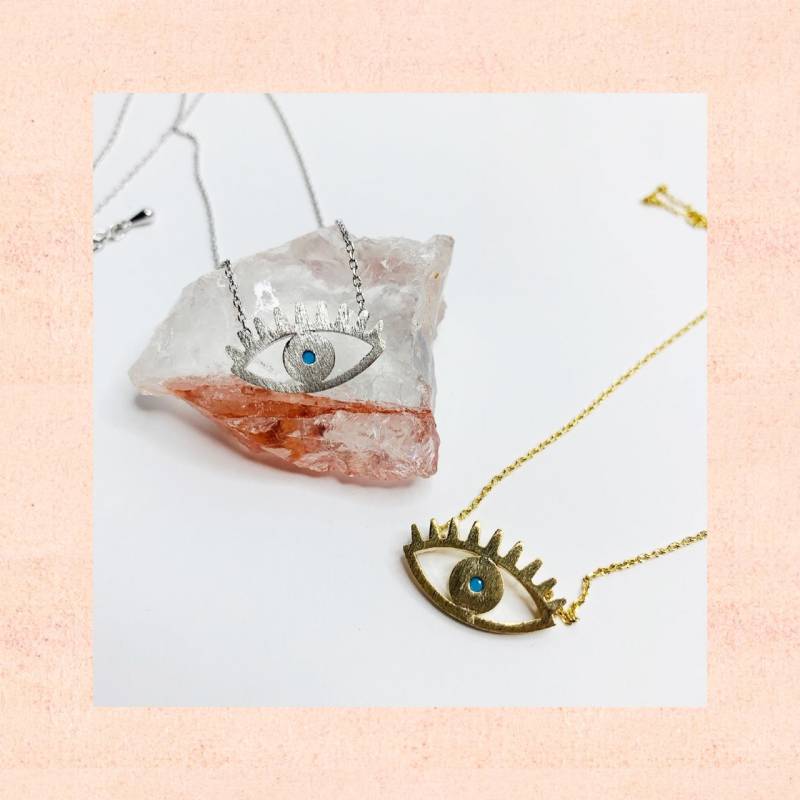 Groß Blau Stein Auge Charm Halskette. Blaues Anhänger Layering Stapelbar Groß Blau Stein Auge Charm Halskette. Blaues Anhänger Layering Stapelbar von BCJewelryNYC