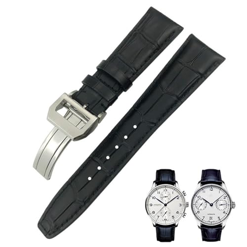 BCMCBV Ersatzarmband aus echtem Rindsleder, 20 mm, 21 mm, 22 mm, gebogenes Ende, für IWC Portugieser Pilotenuhren, Faltschließe, 21 mm, Achat von BCMCBV