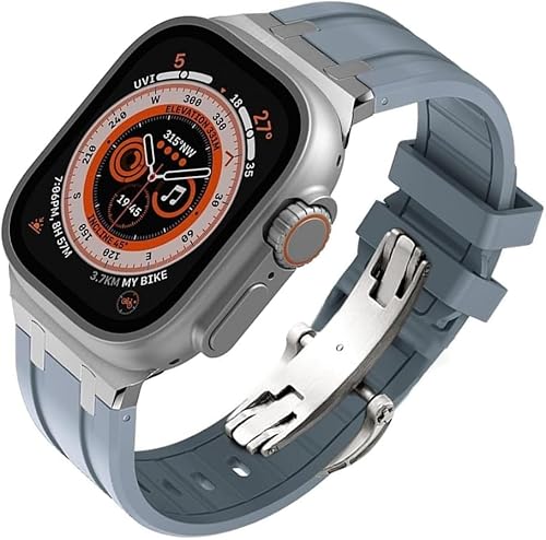 BCMCBV Fluororubber Ersatz-Uhrenarmband, Mod-Kit, für Apple Watch 45 mm, 44 mm, Ultra 49 mm, für Damen, Gummi-Uhrenarmbänder aus Edelstahl, Schmetterlingsverschluss für 41 mm/40 mm, 42MM, Achat von BCMCBV