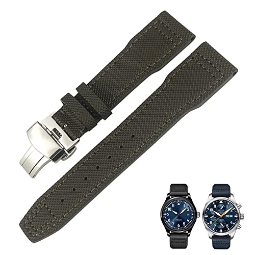 BCMCBV Uhrenarmband, 21 mm, 20 mm, Nylon, Kalbsleder, Schwarz / Blau / Grün, passend für IWC IW377714 MARK18 Pilot Stop Gun Lederarmbänder, 21mm golden clasp, Achat von BCMCBV