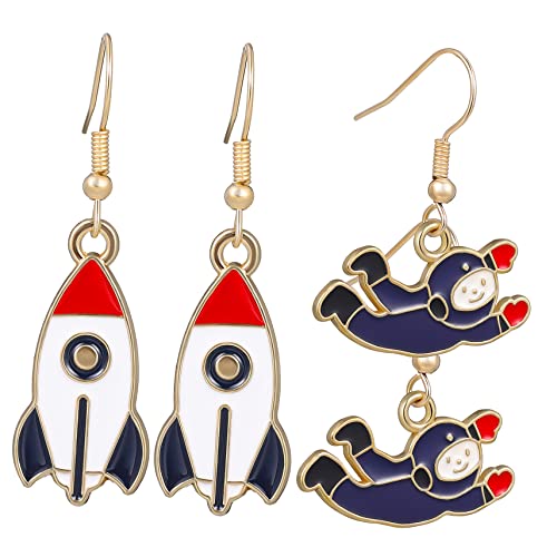 BCOATH 2 Paare Astronauten Ohrringe mit Raketenanhänger für Frauen Vintage Baumanhänger Leichte Drop Earrings für Alltag Hochzeiten und Partys von BCOATH