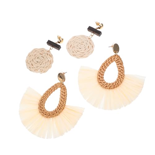 BCOATH 2 Paare Rattan Ohrringe Damen Tropfenohrringe Boho Strand Schmuck Leicht Hautfreundlich Langlebig Sommeraccessoires von BCOATH