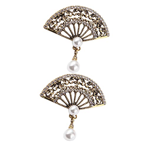 BCOATH 2 Stck. Vintage Fächer Broschen mit Strass und Perlen Chinesischer Stil Antik Bronzefarben Schmuckdeko für Braut und Festliche Anlässe von BCOATH