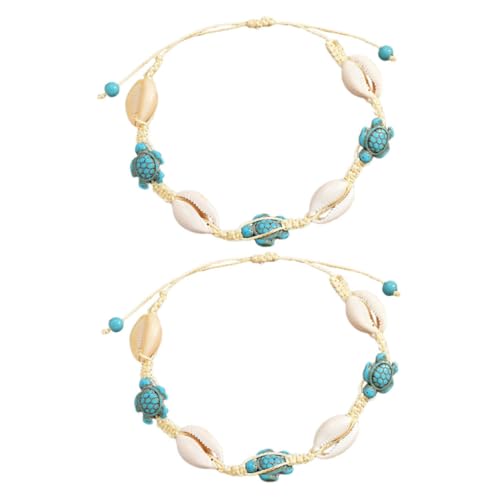 BCOATH 2 Stück Boho Fußkettchen mit Schildkröten und Muschelperlen Verstellbare Strandarmbänder Handgefertigt Design für Sommerurlaub und Beachwear von BCOATH